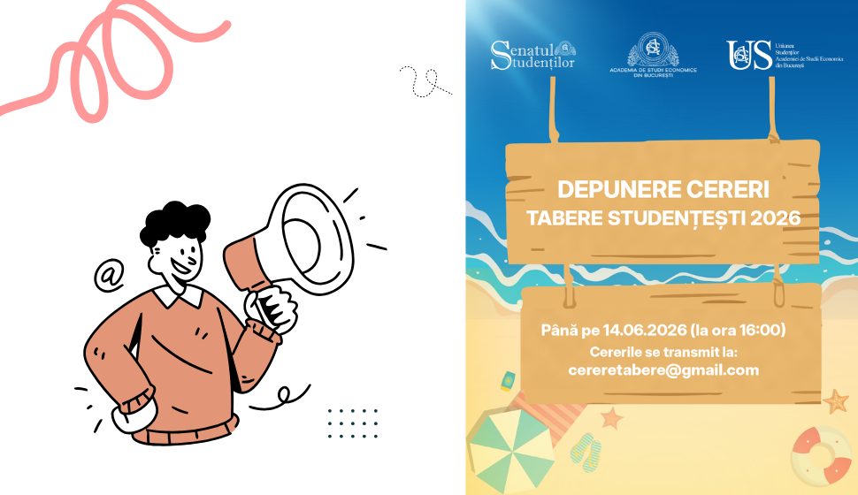 Banner Depunere cereri Tabere Studențești 2026 - până pe 14.06.2026 ora 16:00 - cereretabere@gmail.com