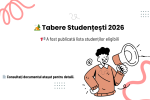 Banner anunț Studenți eligibili pentru tabere studențești 2026 - Facultatea de Management